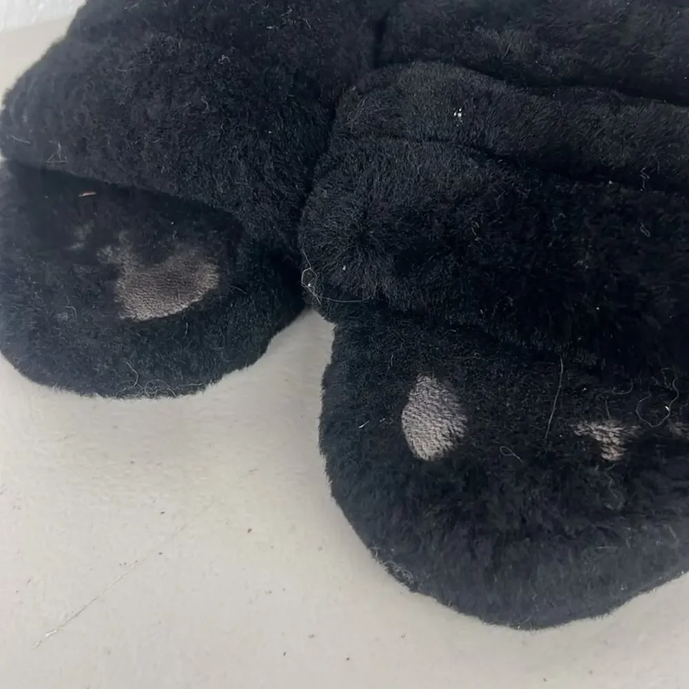 Ugg sz4 black fluff yeah pull on slippers sandal